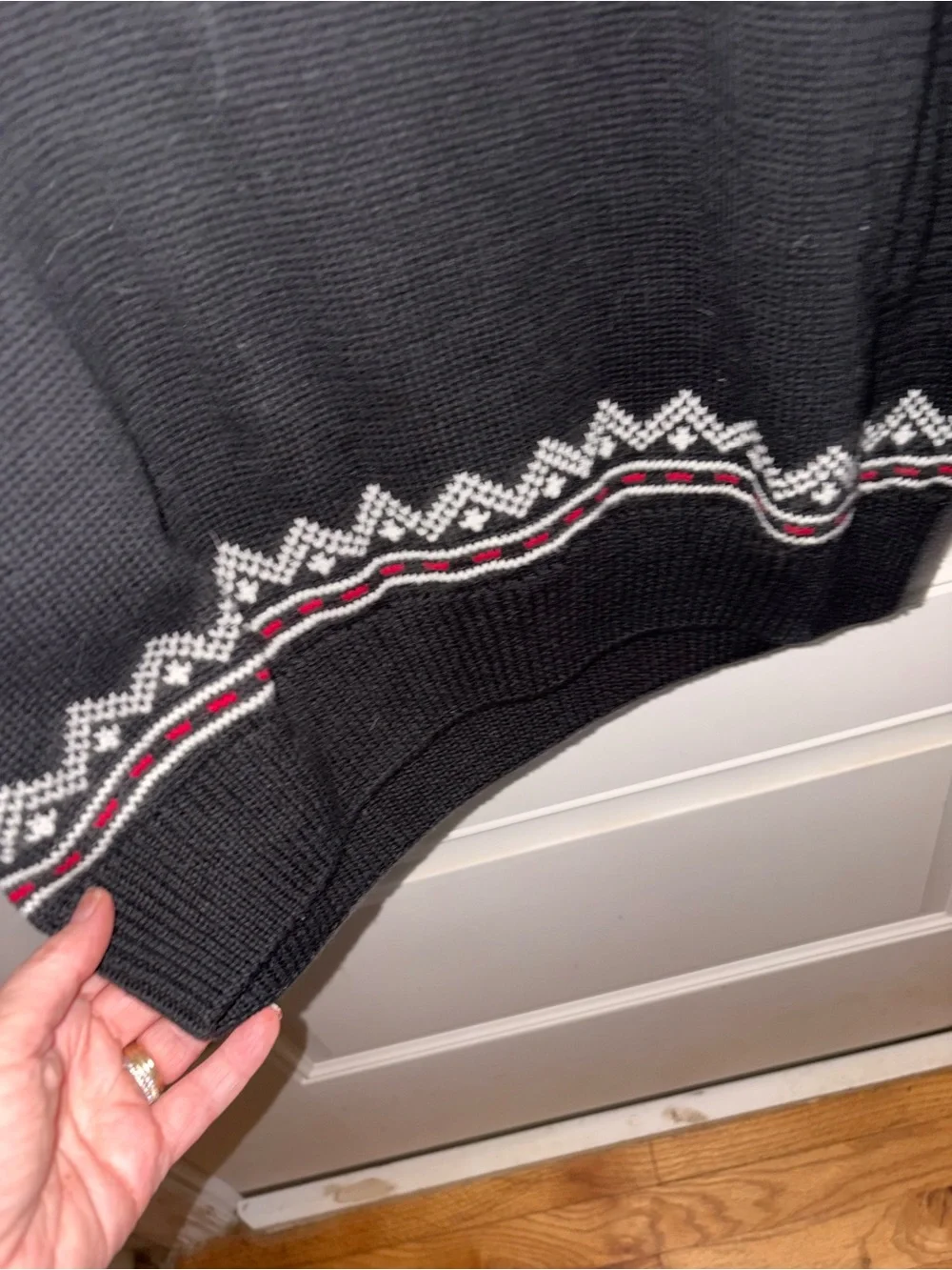Chaps Nordic fair isle Wild Boar quarter zip sweater size Med black 100%cotton
